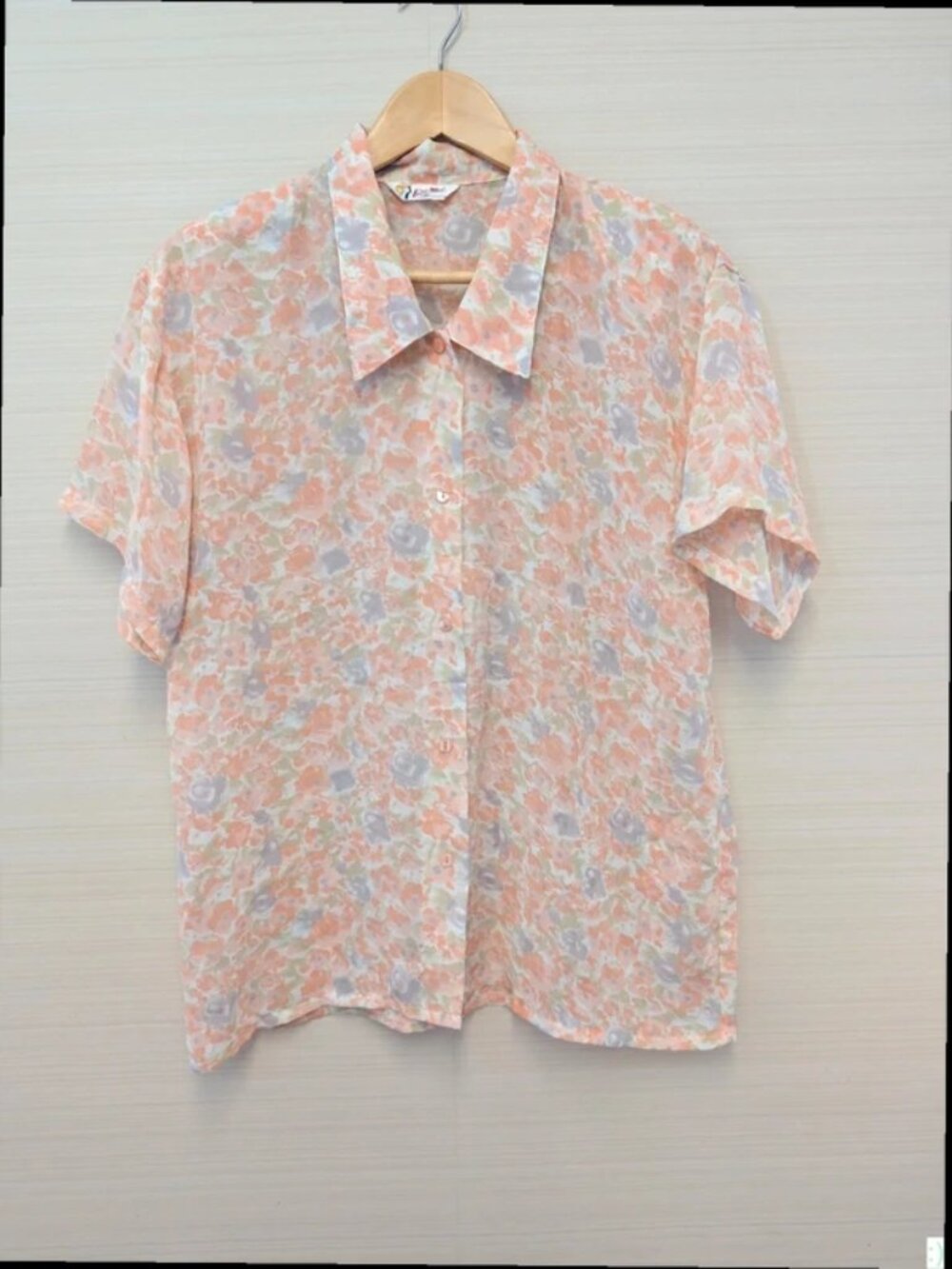 Vintage 80s Pastel Floral Blouse Short Sleeve Lightweight Top Womens UK Size 14 - Picture 1 of 5